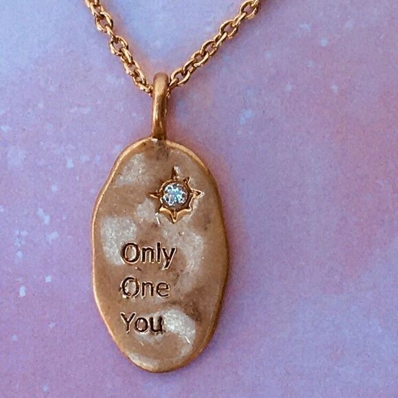 Gold Cubic Zirconia Engraved Charm Neclace - Picture 1 of 4